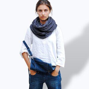 Eileen Fisher 100% organic linen neutral ivory 3/4 sleeve boxy tunic top S